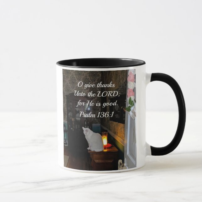 Psalm 136:1 O give thanks unto the Lord Mug (Right)