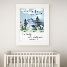 Psalm 139:14 Christian Nursery Wall Art Mountains 