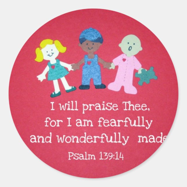 Psalm 139:14 classic round sticker (Front)