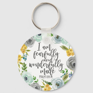 Psalm 139:14 Fearfully and Wonderfully Made floral Keychain