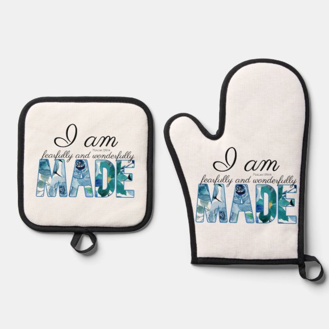 Psalm 139:14 Fearfully & Wonderfully Made Oven Mitt & Pot Holder Set (Front)