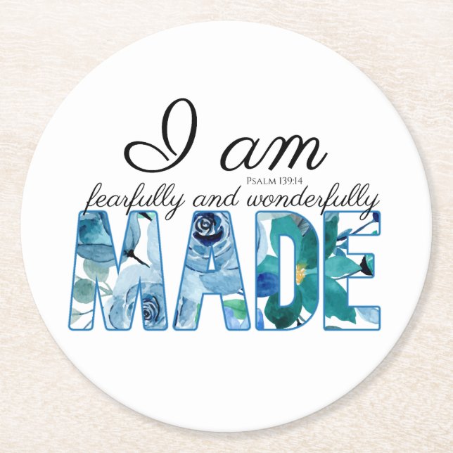 Psalm 139:14 Fearfully & Wonderfully Made Round Paper Coaster (Front)