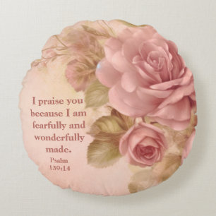 Psalm 139: 14 Fleece Blanket Round Pillow