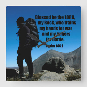 Psalm 144:1 Blessed be the Lord my rock who Square Wall Clock