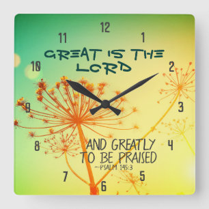 Psalm 145:3 Great is the Lord, Bible Verse Square Wall Clock