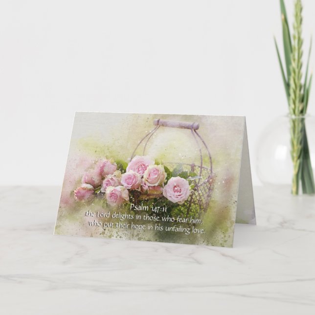 Psalm 147:11 Inspiring Bible Verse Pink Roses Card (Front)
