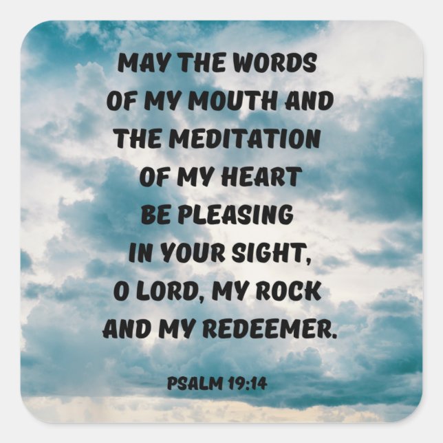 Psalm 19:14 Prayer Bible Verse On Clouds Square Sticker (Front)