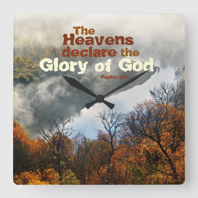 Psalm 19:1 Scripture Heavens Declare Glory of God Square Wall Clock (Front)