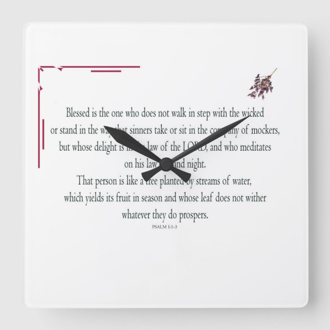Psalm 1:1-3, Blessed is the one who, Square Wall Clock (Front)