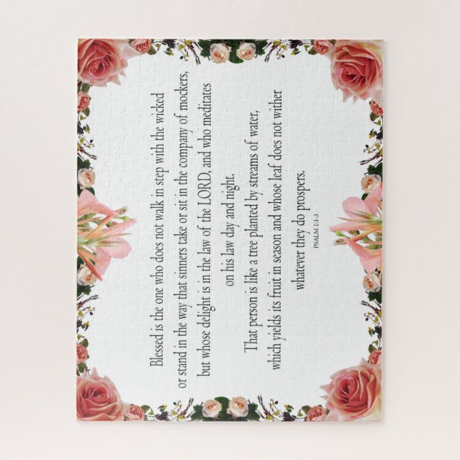 Psalm 1 Art - Blessed Righteous with Floral Design Jigsaw Puzzle (Vertical)