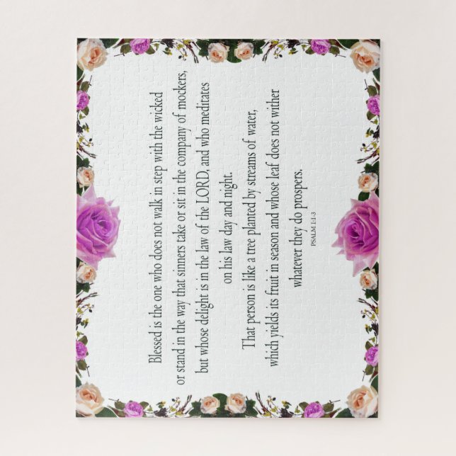 Psalm 1 Art - Blessed Righteous with Floral Design Jigsaw Puzzle (Vertical)