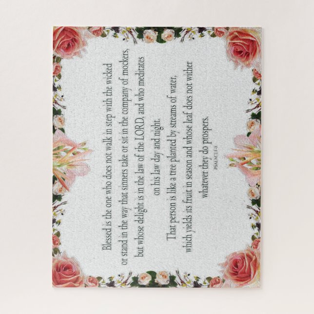 Psalm 1 Art - Blessed Righteous with Floral Design Jigsaw Puzzle (Vertical)