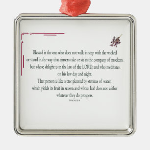 Psalm 1 Art - Blessed Righteous with Floral Design Metal Ornament