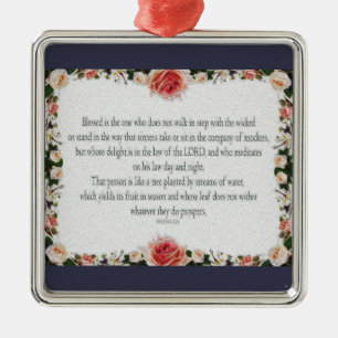 Psalm 1 Art - Blessed Righteous with Floral Design Metal Ornament