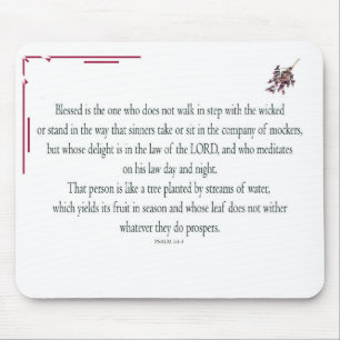 Psalm 1 Art - Blessed Righteous with Floral Design Mouse Pad