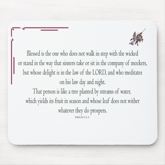 Psalm 1 Art - Blessed Righteous with Floral Design Mouse Pad (Front)
