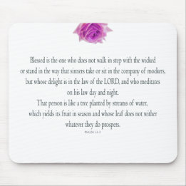 Psalm 1, Bless the One Does not, Pink Flower Mouse Pad