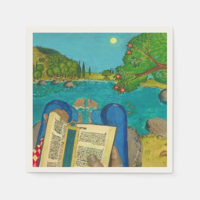 Psalm 1 in Hebrew Bible Jewish Christian Paintings Napkin (Front)