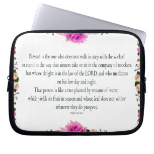Psalm 1, In the Law of Lord,Purple Flower Border Laptop Sleeve