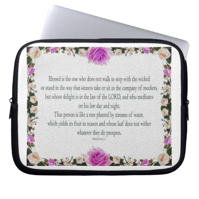 Psalm 1, Oil Painting effect Purple Floral Laptop Sleeve (Front)