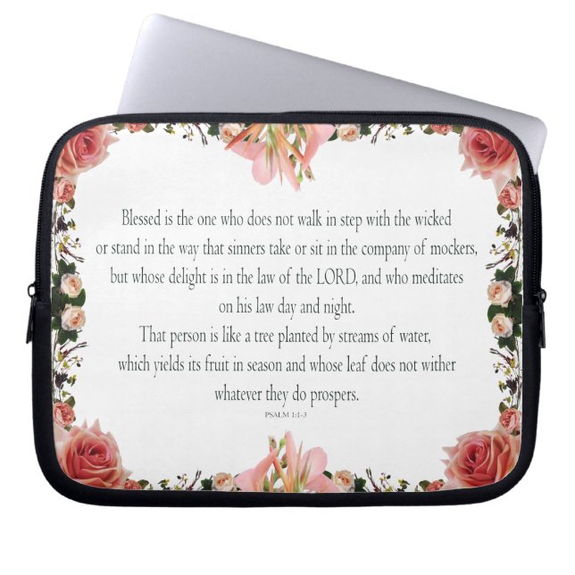 Psalm 1 Scripture Art - Blessed and Righteous Laptop Sleeve (Front)