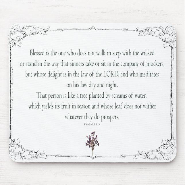 Psalm 1 Scripture Art - Blessed and Righteous Mouse Pad (Front)