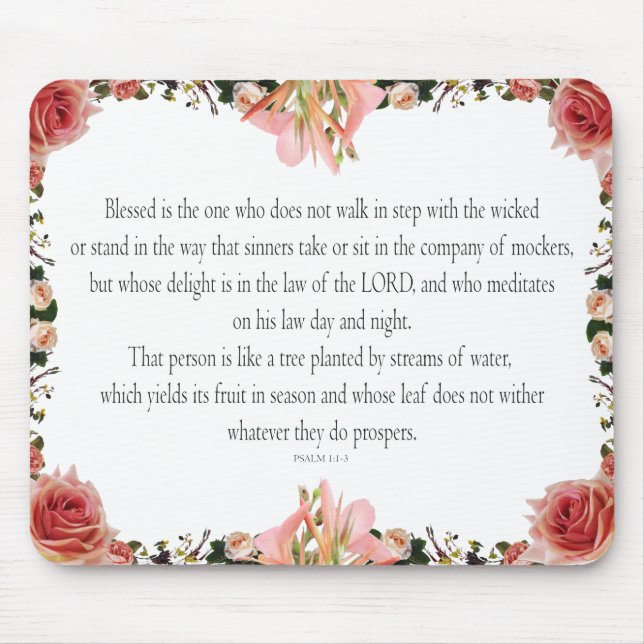 Psalm 1 Scripture Art - Blessed and Righteous Mouse Pad (Front)