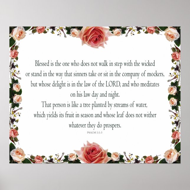 Psalm 1 Scripture Art - Blessed and Righteous Poster (Front)