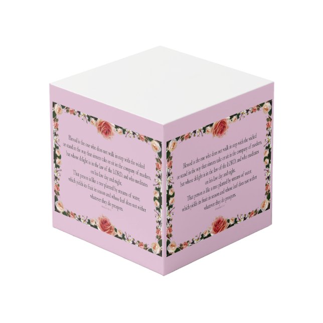 Psalm 1 with Flower Borders Cube (Front Angled)