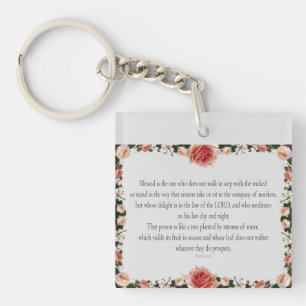 Psalm 1 with Flower Borders Keychain