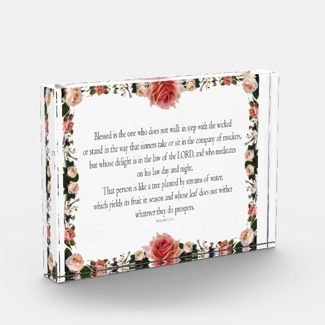 Psalm 1 with Flower Borders Photo Block (Left)