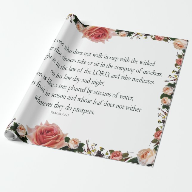 Psalm 1 with Flower Borders Wrapping Paper (Unrolled)