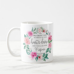 Psalm 20:4 Christian Bible Verse Pink Floral Coffee Mug