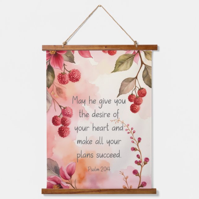 Psalm 20:4 Desire of Your Heart Scripture | Floral Hanging Tapestry (Front)