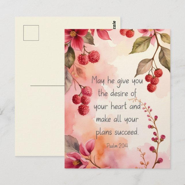 Psalm 20:4 Desire of Your Heart Scripture | Floral Postcard (Front/Back)
