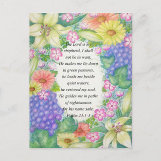 Psalm 23:1-3 and flowers postcard