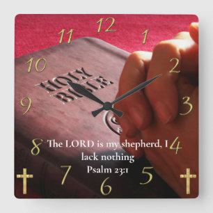 Psalm 23:1 holy bible with hands square wall clock