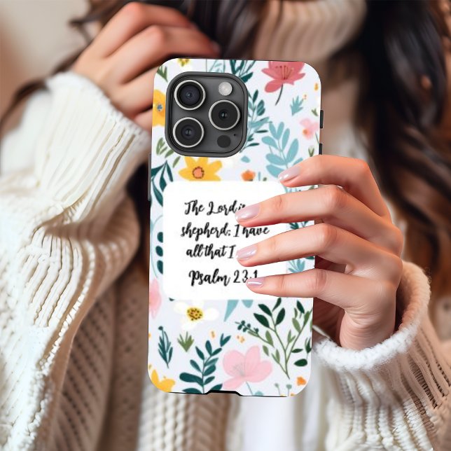 Psalm 23:1 iPhone 15 Pro Case (Personalize this cute Psalm 23:1 floral iPhone case.)
