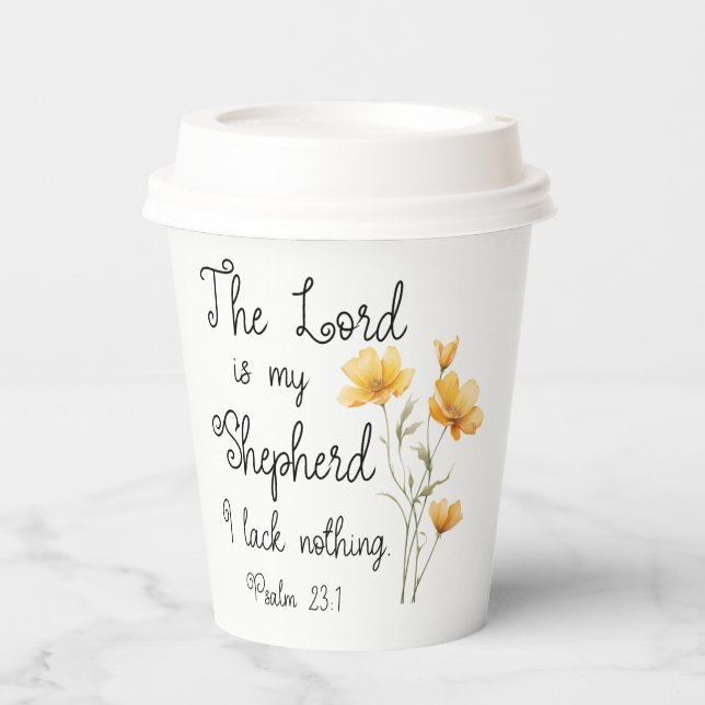 Psalm 23:1 The Lord is my Shepherd Yellow Flower Paper Cups (Front)