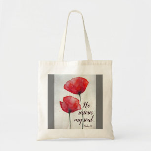 Psalm 23:3 He restores my soul, Bible Verse Floral Tote Bag