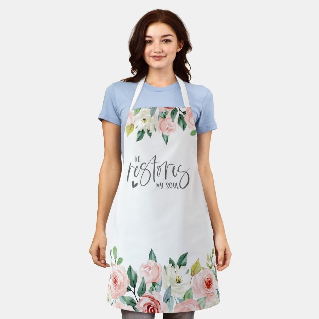 Psalm 23:3 He Restores my Soul Bible Verse & Roses Apron (Worn)