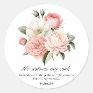 Psalm 23:3 He Restores my Soul Flowers Classic Round Sticker