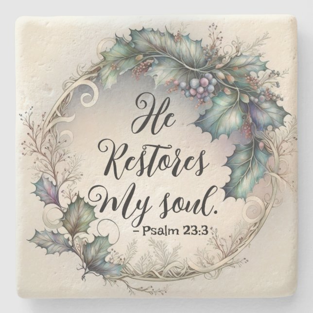 Psalm 23:3  stone coaster (Front)