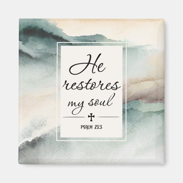 Psalm 23"4 He Restores My Soul Cross Magnet (Front)