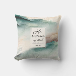 Psalm 23"4 He Restores My Soul Cross Throw Pillow