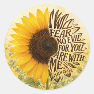 Psalm 23:4 Yellow Sunflower  Classic Round Sticker