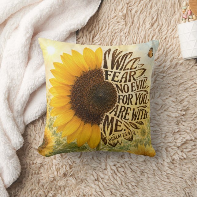 Psalm 23:4 Yellow Sunflower  Throw Pillow (Blanket)