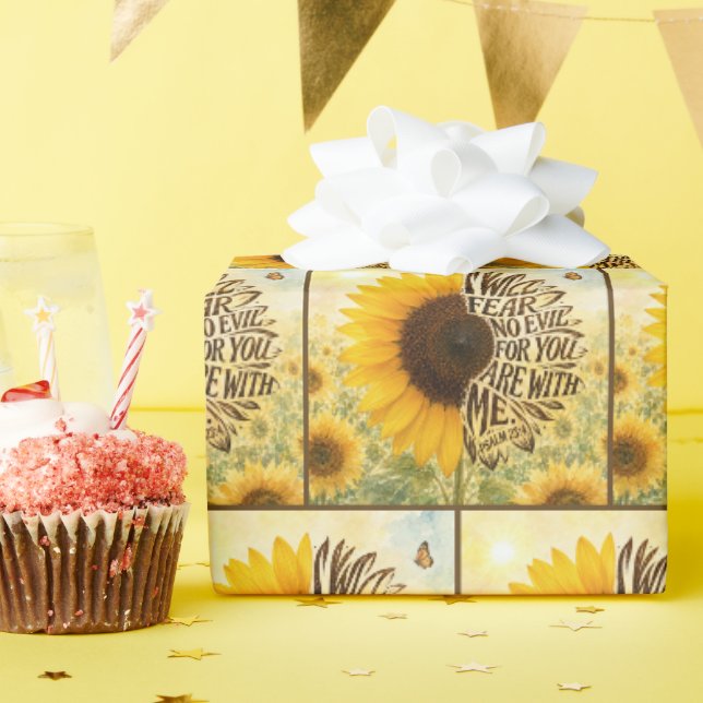 Psalm 23:4 Yellow Sunflower  Wrapping Paper (Birthday Party)