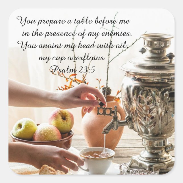 Psalm 23:5 You prepare a table before me, Bible Square Sticker (Front)