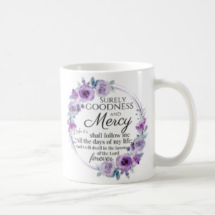 Psalm 23:6 Inspirational Bible Verse Purple Floral Coffee Mug
